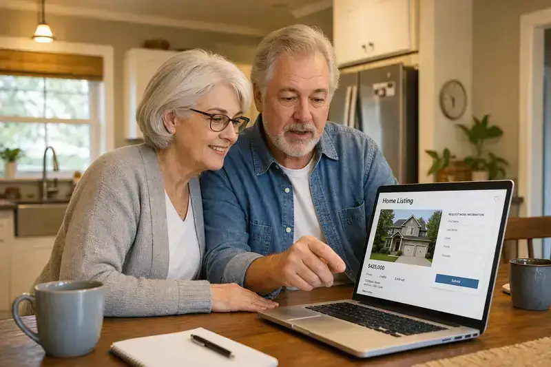 Couple filling out home selling form
